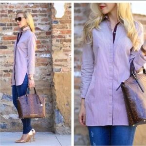 J.Crew Endless Burgundy Stripe Button Down Tunic Shirt size 8